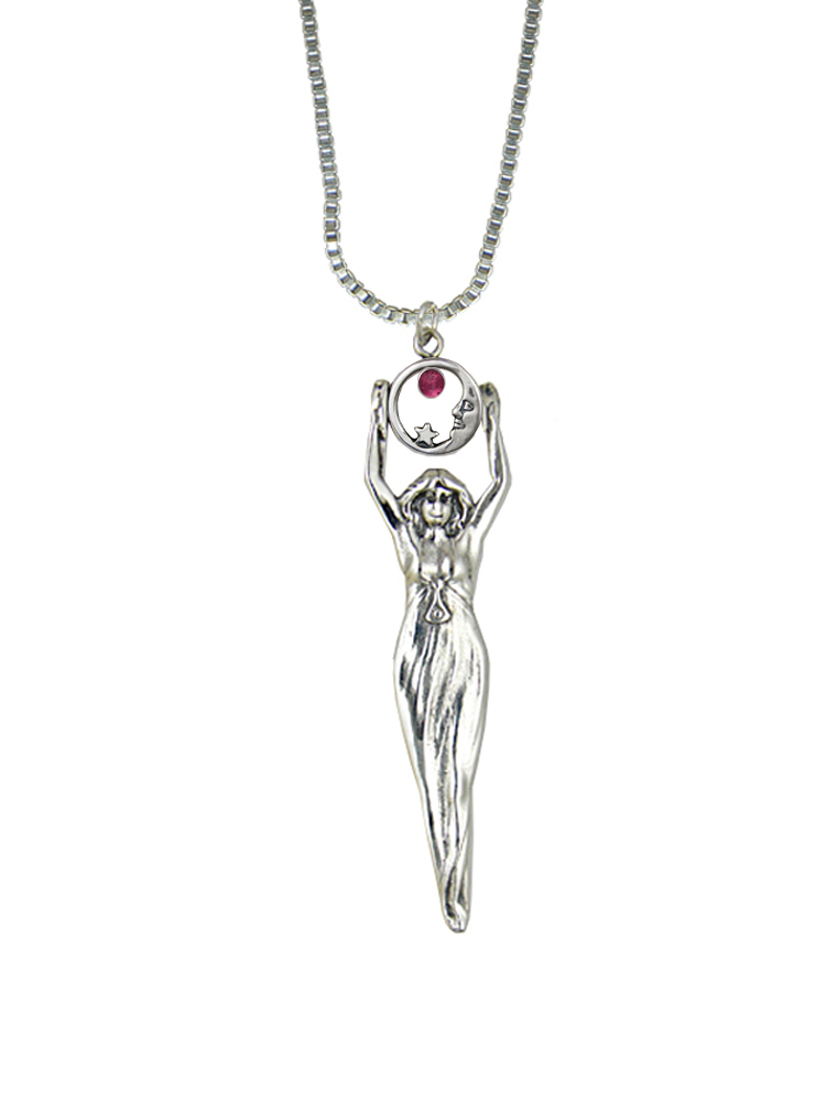 Sterling Silver Moon Goddess Pendant With Pink Tourmaline